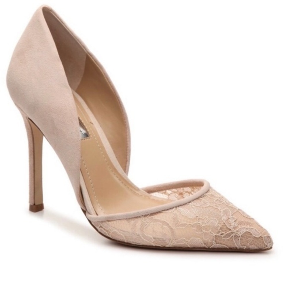 BCBGeneration Tori Suede & Mesh Upper Lace Overlay Pointed Toe Heels Size 7.5 - Picture 1 of 4